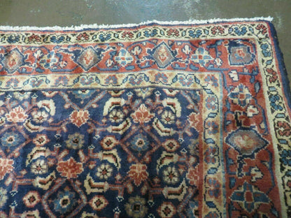 Antique Indian Floral Wool Runner Rug Handmade Oriental Blue 3ft7in X 10ft