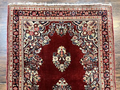 Persian Sarouk Runner Rug Handmade Wool Two Point Seven By Six Red Vintage Semi Antique