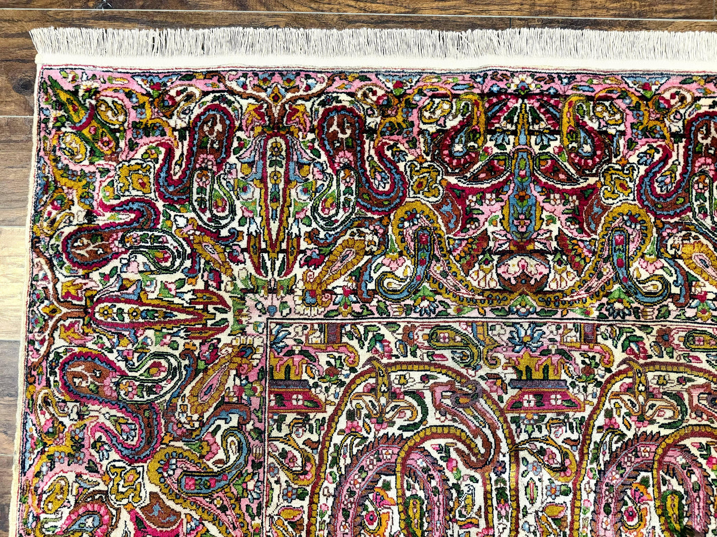 Persian Kerman Rug Lavar Antique 9x12 Rare Boteh Paisley Design Handwoven