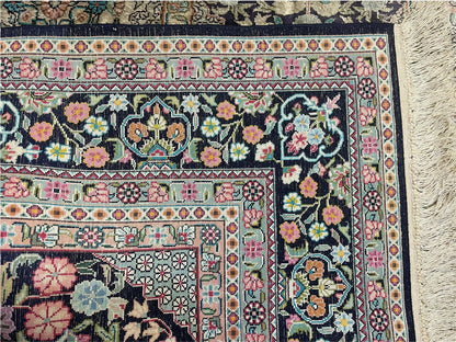 Turkish Silk Rug Vintage Hand Knotted 4x6