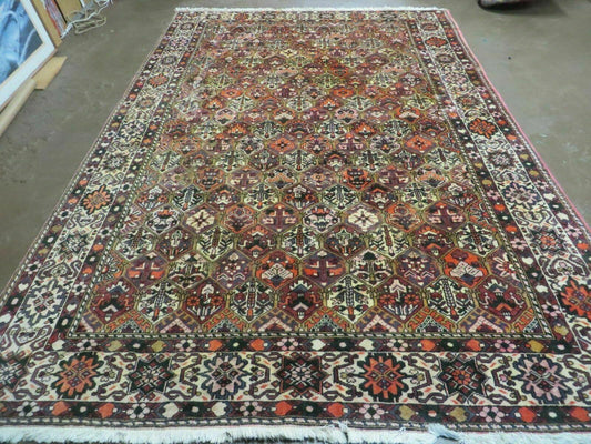 Persian Bakhtiari Rug 7x10 Hand Knotted Wool Oriental Carpet Multicolor Vegetable Dyed