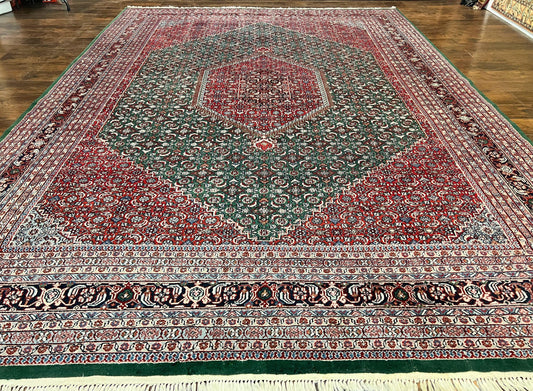 Indo Persian Rug 10x14 Hand Knotted Wool Bidjar Vintage Carpet With Herati Pattern