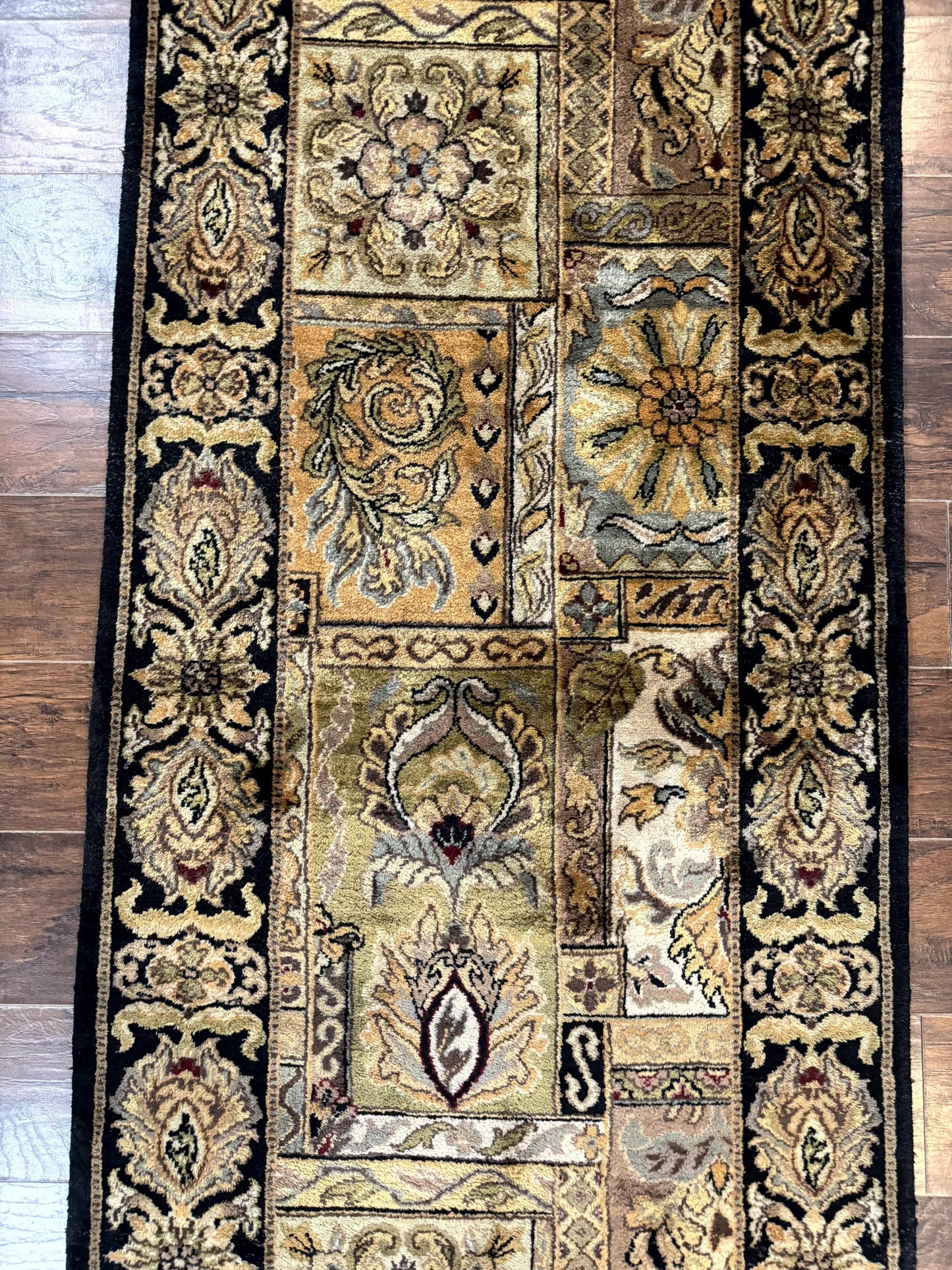 Indian Runner Rug 3x14 Panel Design Hand Knotted Wool Oriental Carpet For Hallway