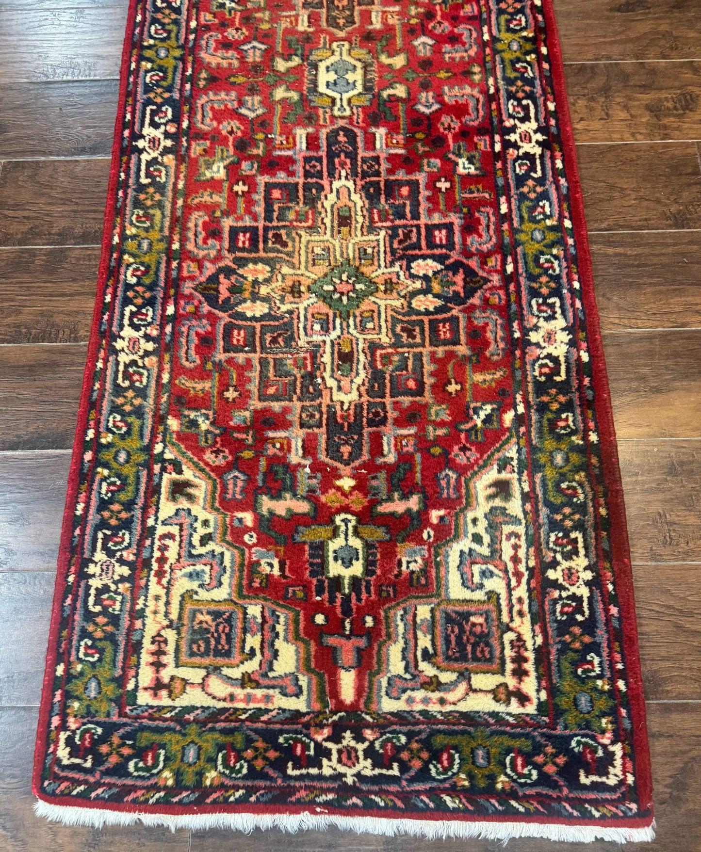 Indo Persian Heriz Wool Runner Rug 3x17 Medallion Hallway Carpet