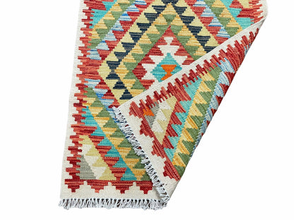 Turkish Kilim Rug 2x3 Colorful Handwoven Wool Accent Rug Chobi Diamond Zigzag
