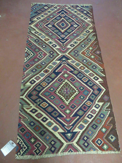 Antique Handmade Kilim Shirvan Caucasian Bagface Rug 25x52 Inches Wool