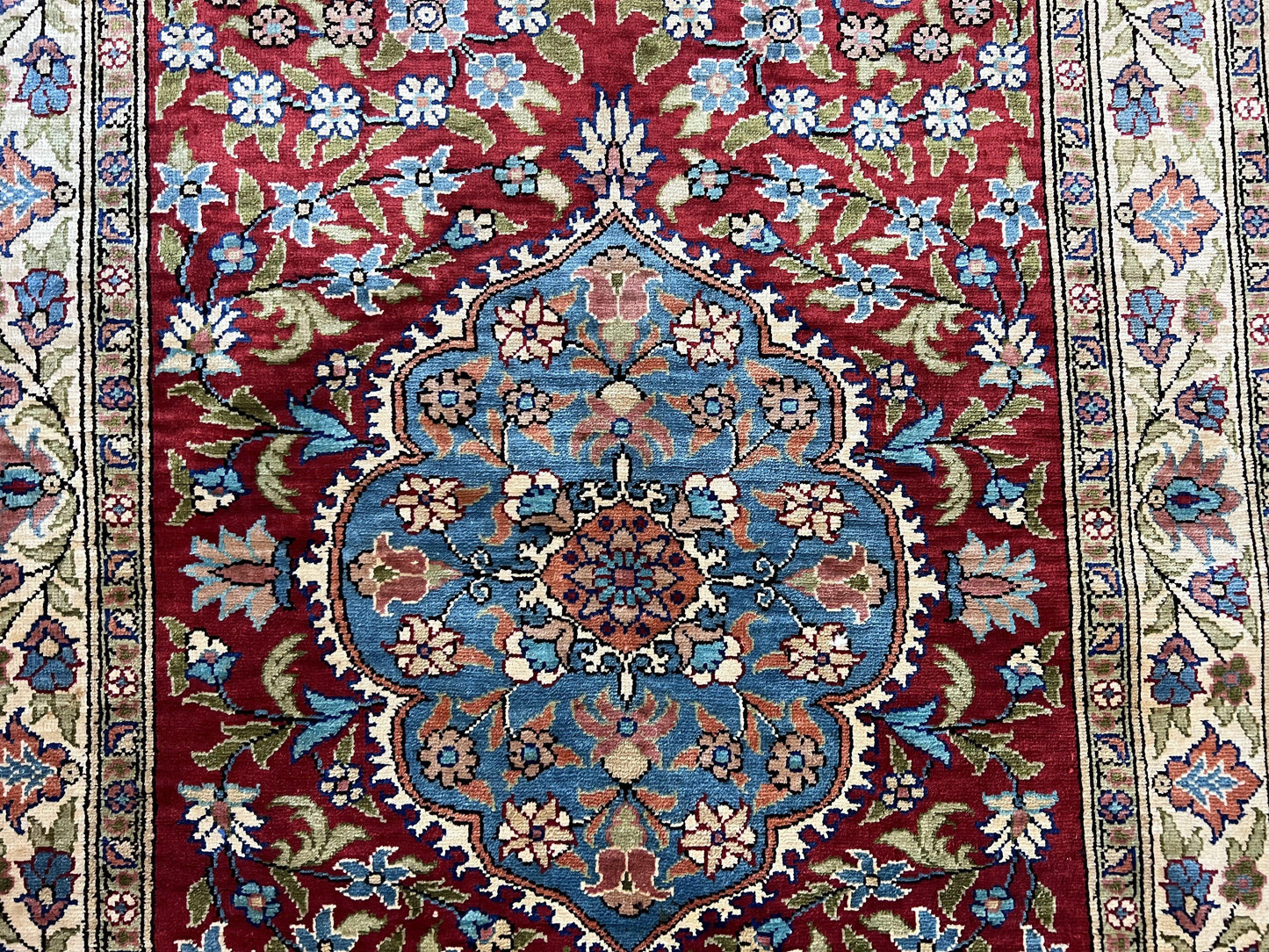 Silk Turkish Kayseri Rug 2x3 Hand Knotted Vintage Red Blue Carpet