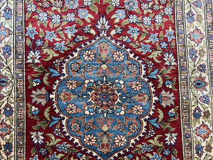 Silk Turkish Kayseri Rug 2x3 Hand Knotted Vintage Red Blue Carpet