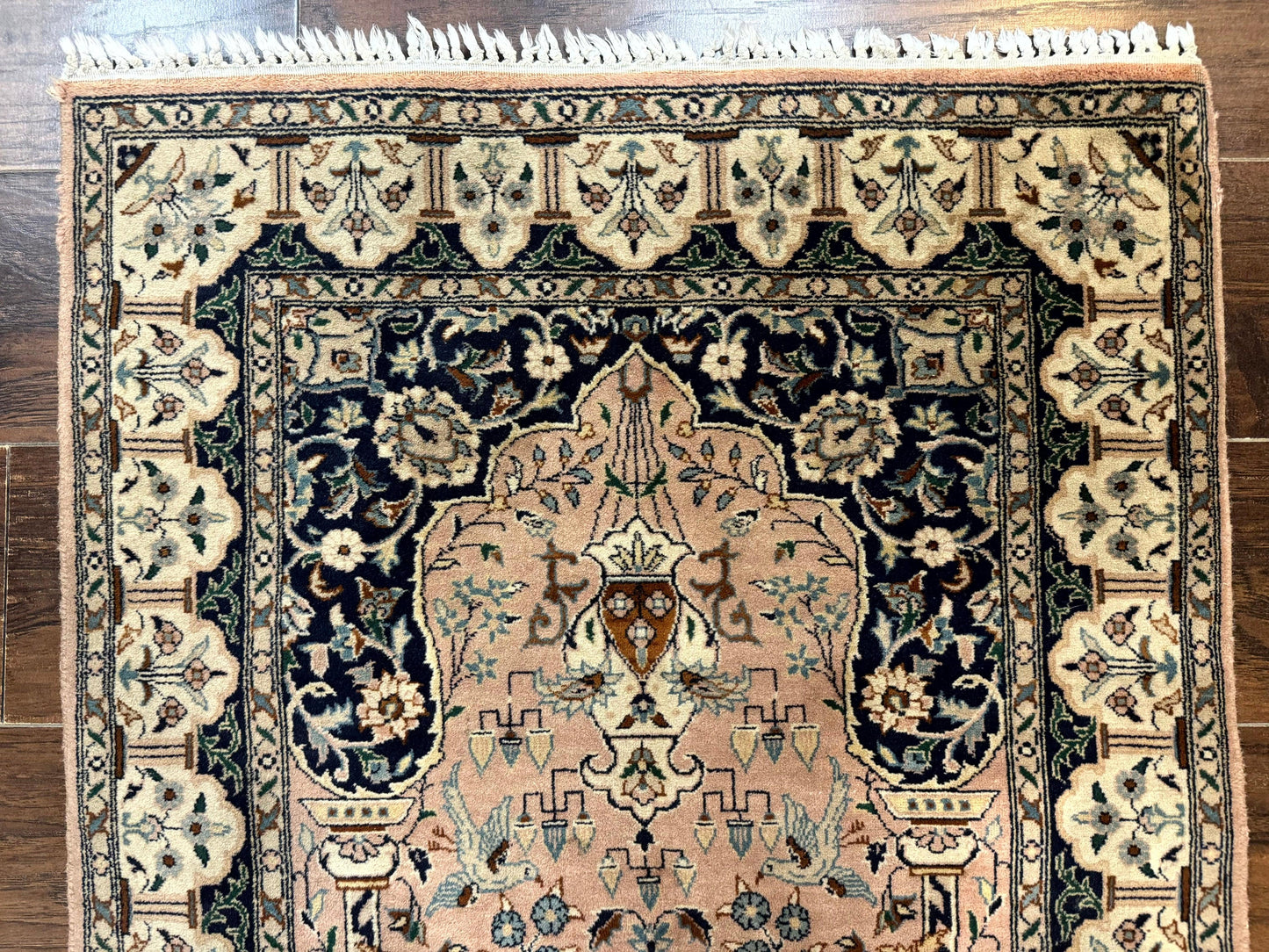 Tree Of Life Prayer Rug Handmade Persian Wool Two By Four Feet Vintage Style Birds Lantern