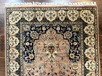 Tree Of Life Prayer Rug Handmade Persian Wool Two By Four Feet Vintage Style Birds Lantern