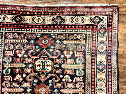 Persian Runner Rug 4.8x10 Antique Handmade Wool Kalegi Ardabil Tribal Navy Red