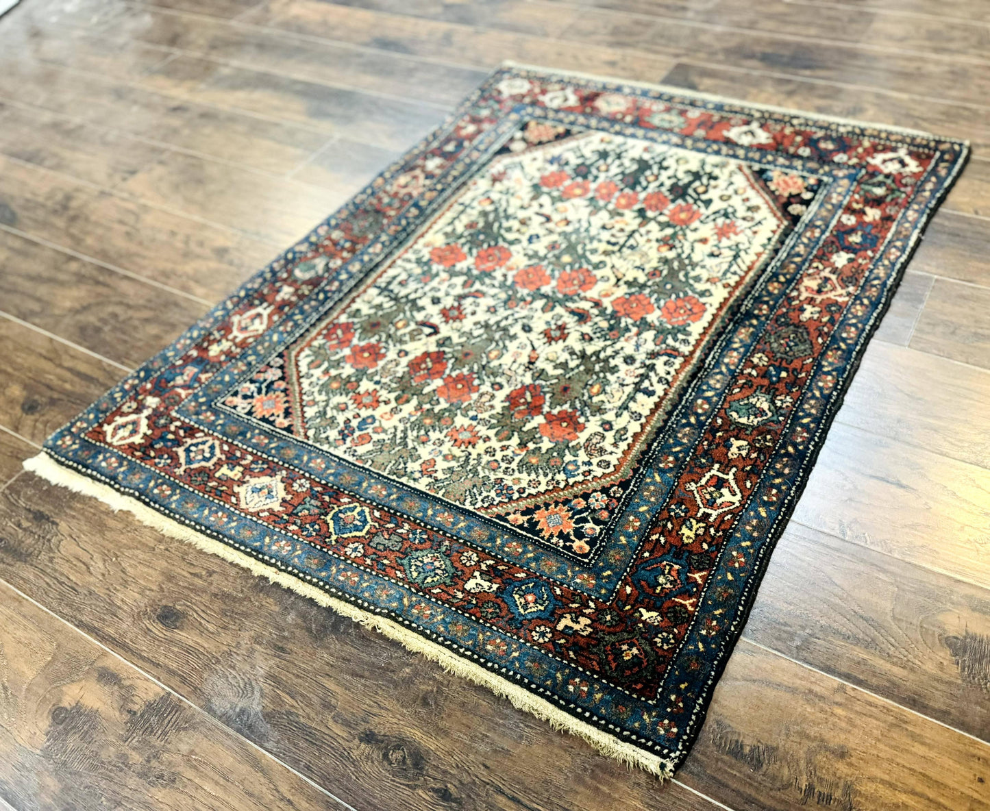 Persian Tribal Rug 3x5 Handmade Floral Roses Zanjan Antique Carpet