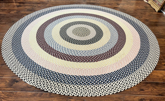 Round American Braided Rug 9x9 Feet Vintage Multicolor Wool Rug