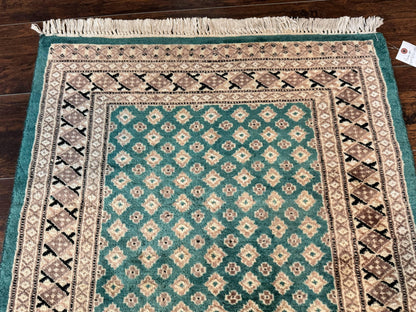 Pakistani Runner Rug 2.8 X 20 Hand Knotted Vintage Wool Turkoman Teal Tan