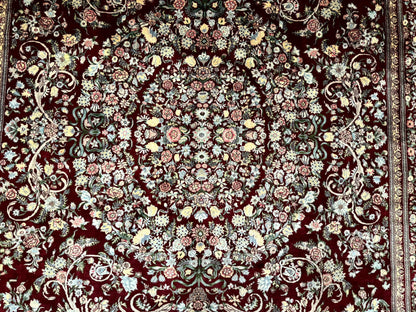 Persian Rug Burgundy 8x10 Hand Knotted Wool Floral Pak Carpet