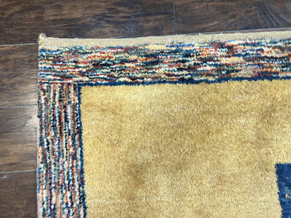 Indo Gabbeh Rug 3.7 x 5 Handmade Wool Tribal Boho Carpet Decor