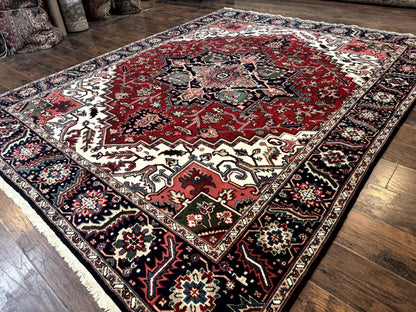 Indo Persian Heriz Rug 8x10 Geometric Medallion Wool Room Size Carpet