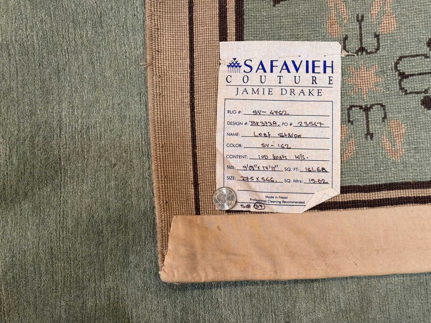 Palace Size Nepali Rug 9x18 Light Mint Green Open Field Wool Hand Knotted Modern Contemporary