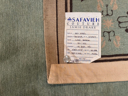 Palace Size Nepali Rug 9x18 Light Mint Green Open Field Wool Hand Knotted Modern Contemporary