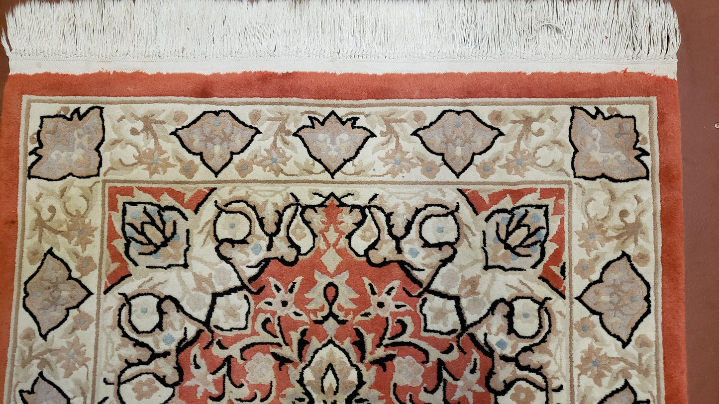 3x5 Red Chinese Hand Knotted Wool Rug Medallion Vintage Small Area Rug