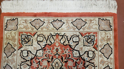 3x5 Red Chinese Hand Knotted Wool Rug Medallion Vintage Small Area Rug