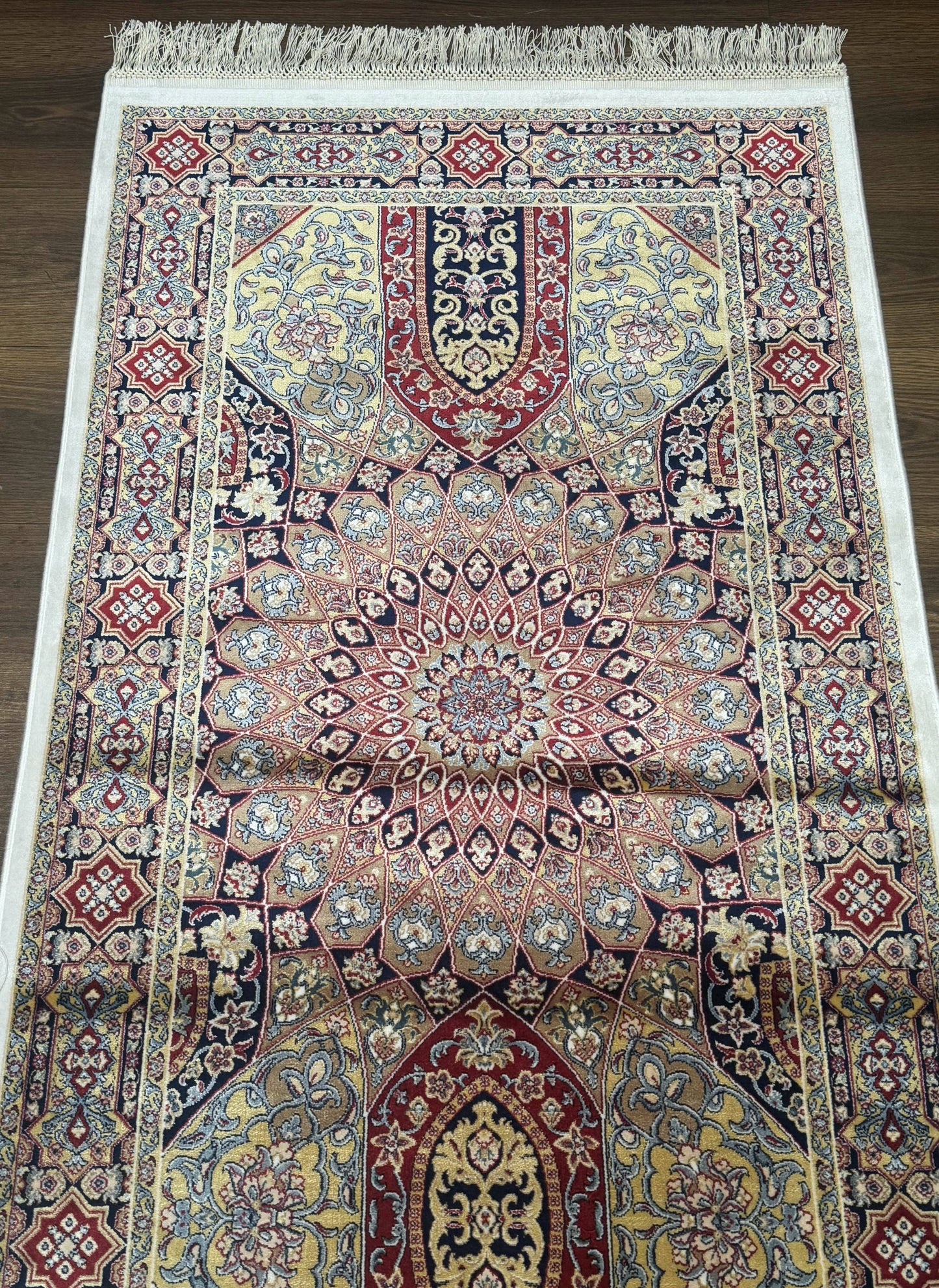 Turkish Silk Runner Rug 2.6x10 Dome Design Hereke Bamboo Silk Classic Runner