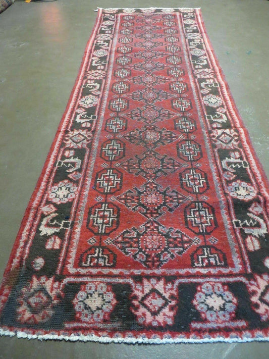 Antique Afghan Wool Rug Runner 3x10 Handmade Vegetable Dye Red Pattern Estate Find