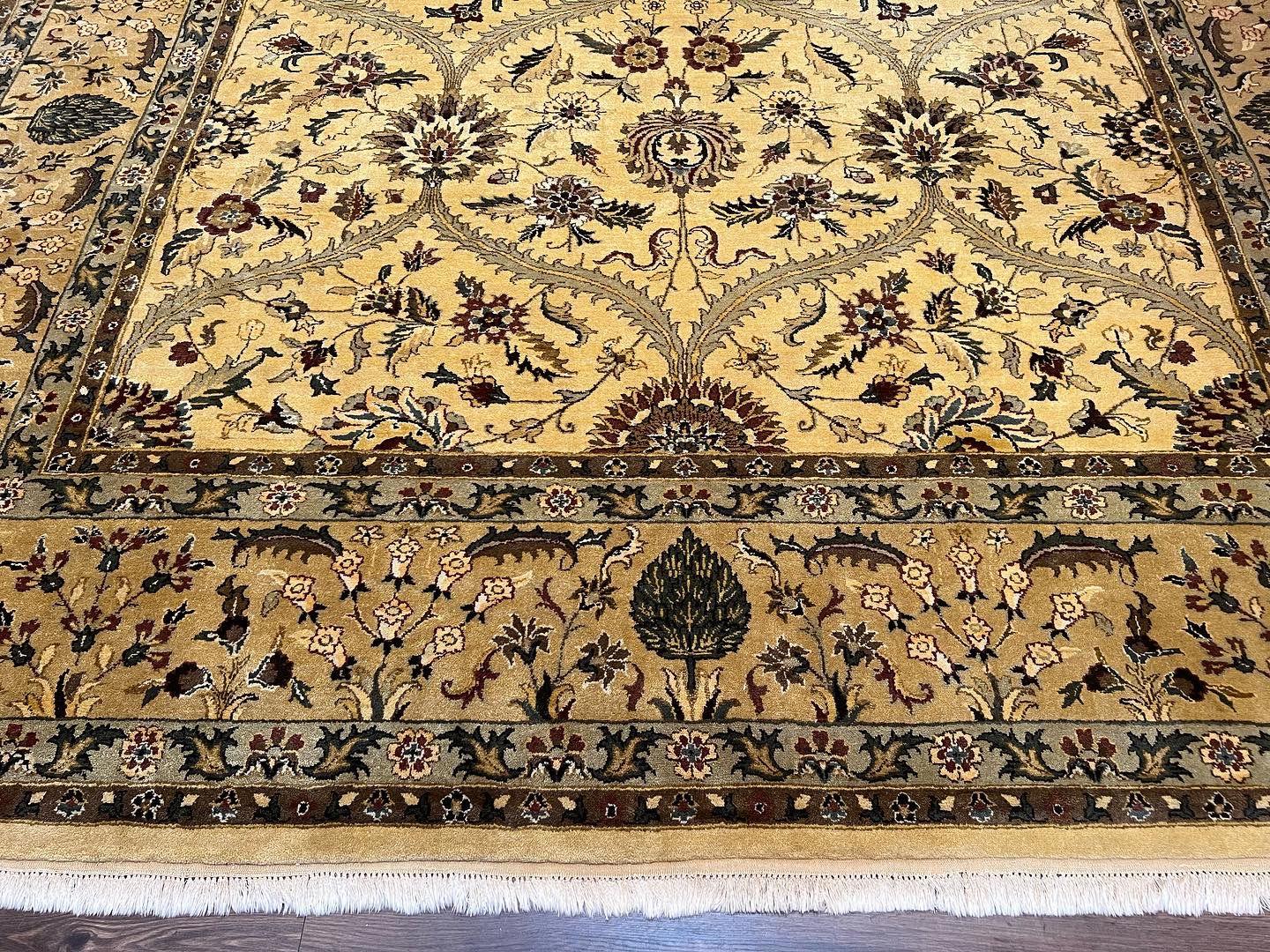 Indo Persian Mahal Rug 10x14 Handmade Wool Hand Knotted Oriental Carpet Cream Floral Allover Vintage Area Rug