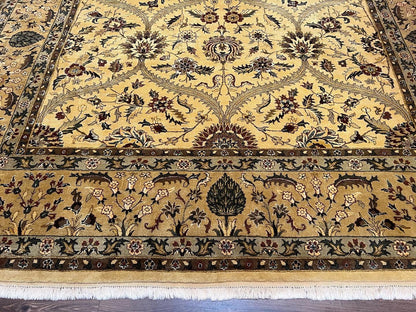 Indo Persian Mahal Rug 10x14 Handmade Wool Hand Knotted Oriental Carpet Cream Floral Allover Vintage Area Rug