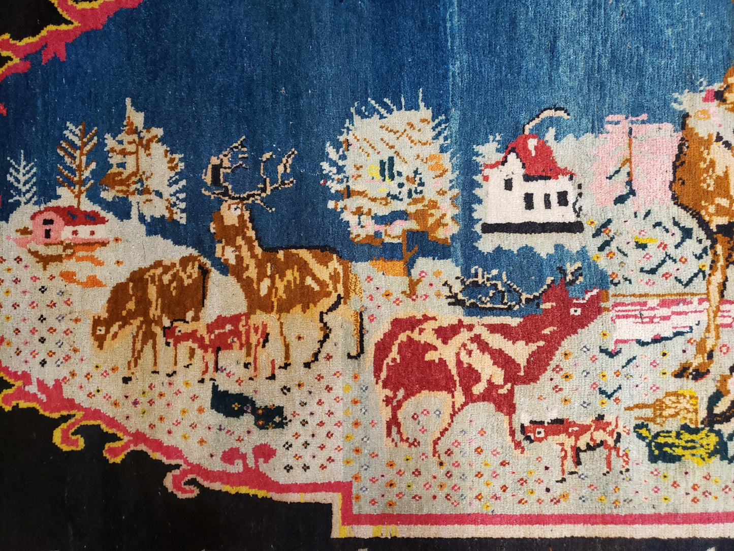 Antique Persian Pictorial Rug Hand Knotted Wool Carpet 4ft 6in By 9ft Blue Roses Caucasian