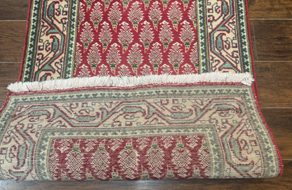 Persian Tabriz Runner Rug 3x16 Wool Hallway Red Cream Paisley Boteh Design