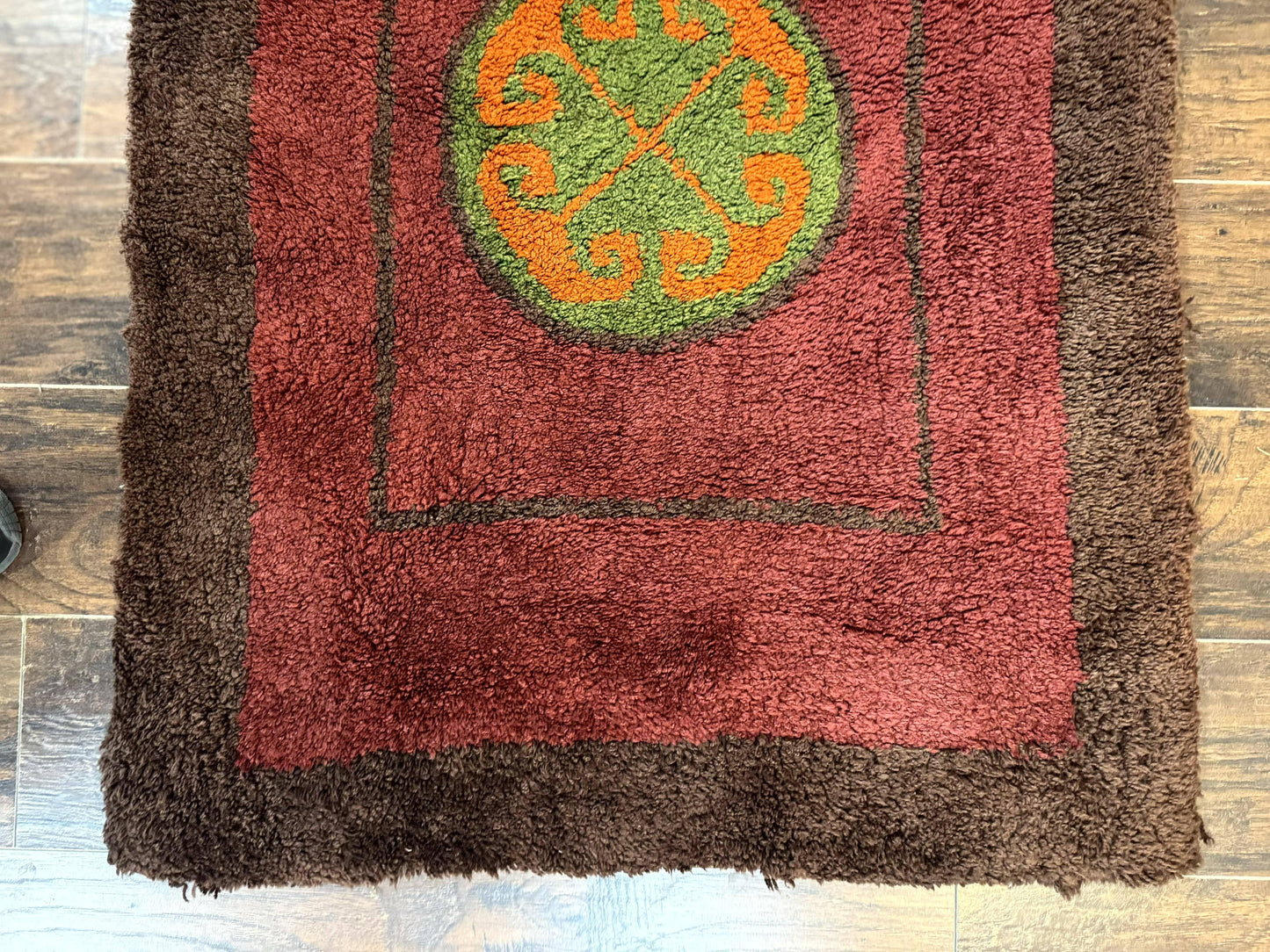 German Hooked Runner Rug 3x8 Vintage Wool Handmade Red Authentic Antique Style