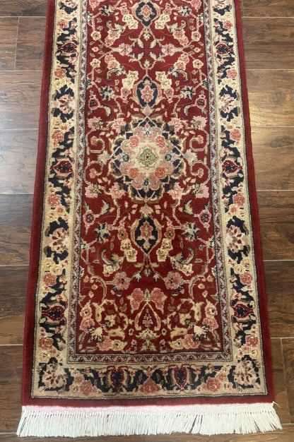 Persian Runner Rug 2x6 Hand Knotted Wool Silk Highlights Vintage Floral Medallion