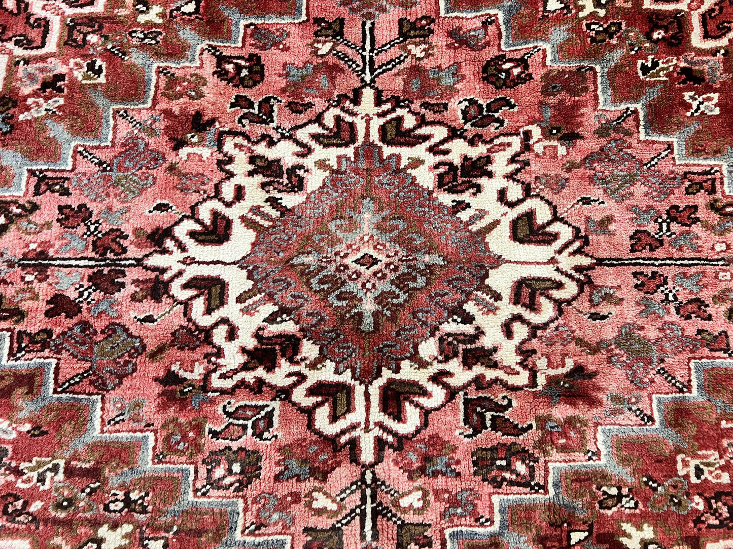 Persian Heriz Rug 10x13 Handmade Wool Hand Knotted Red Cream Geometric Tribal Semi Antique Carpet