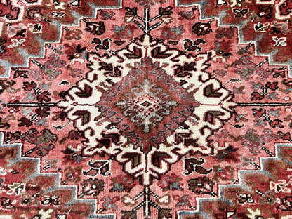 Persian Heriz Rug 10x13 Handmade Wool Hand Knotted Red Cream Geometric Tribal Semi Antique Carpet