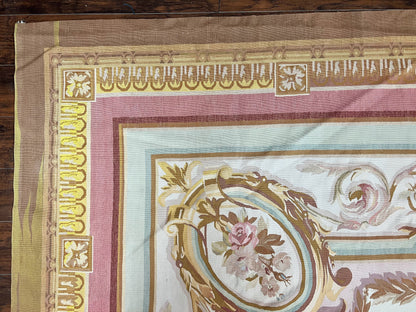 Premium Aubusson Rug 11x15 Wool Handmade Vintage European Flatweave Savonnerie Carpet