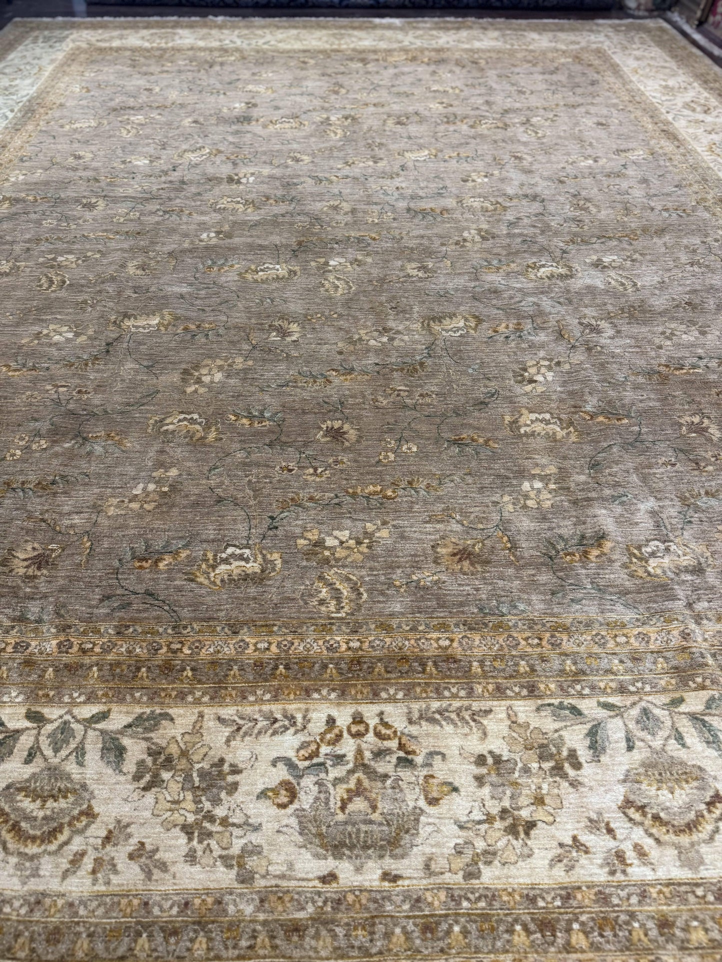 Handmade Wool Persian Rug 11x18 Hand Knotted Large Area Rug Floral Gray Taupe