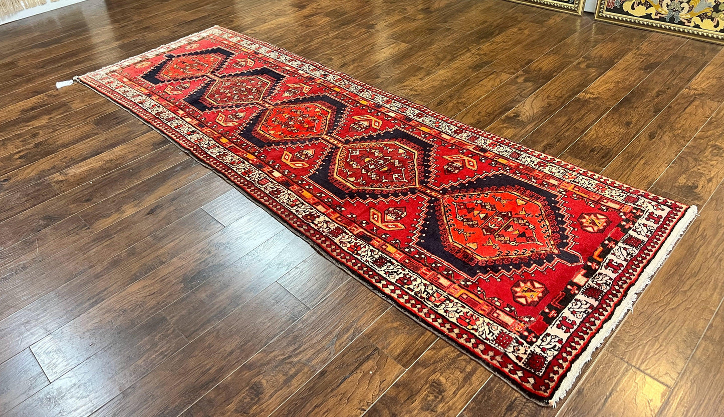 Persian Heriz Runner Rug Handmade Wool Medallion Geometric Red Antique Vintage Hand Knotted