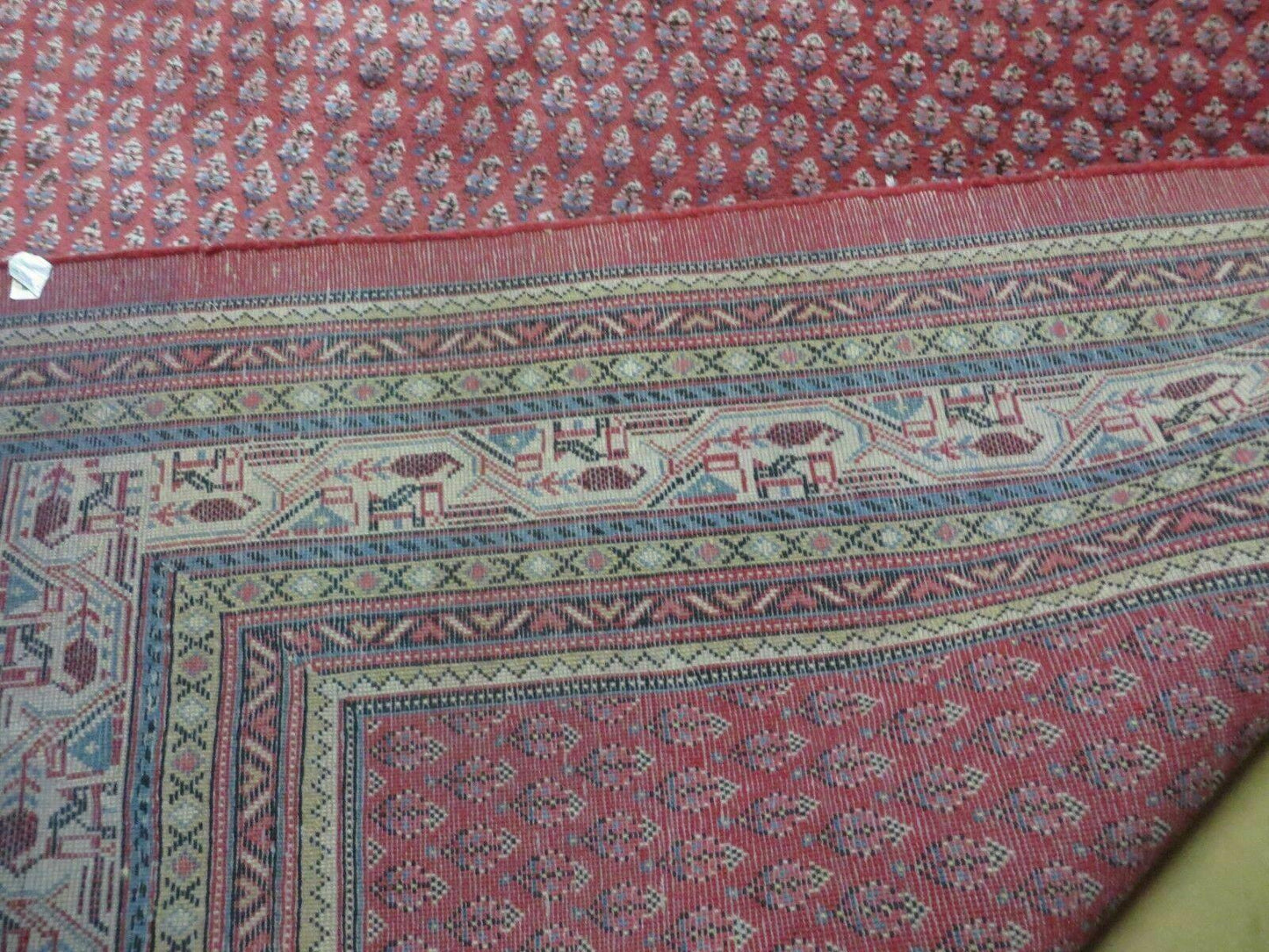Vintage Indian Wool Rug Handmade 1950s Paisley Oriental Red Vegetable Dyes