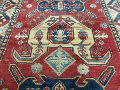 Vintage Turkish Kazak Wool Rug Handmade 4x6 Pattern Carpet Natural Dyes