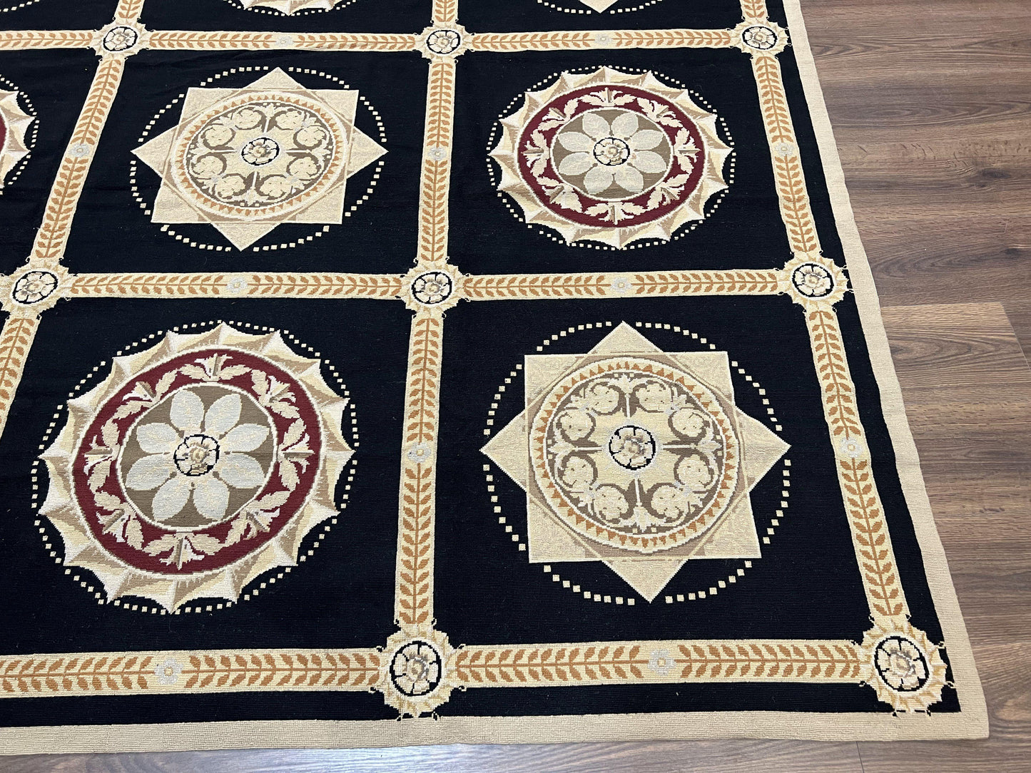 Needlepoint Rug 10x13 Handwoven Wool Panel Design English Garden Living Room