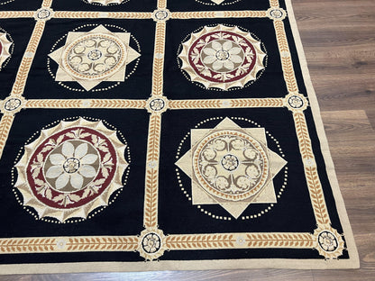 Needlepoint Rug 10x13 Handwoven Wool Panel Design English Garden Living Room