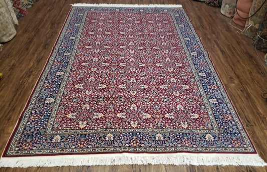 Vintage Turkish Sivas Area Rug 6x9 Hand Knotted Wool Red And Midnight Blue Floral Oriental Carpet
