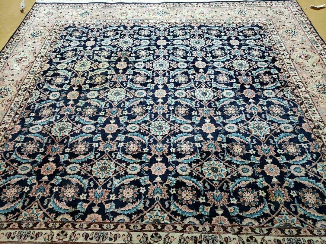 Handmade Wool Rug Floral Oriental Blue 73 Inch Square Carpet