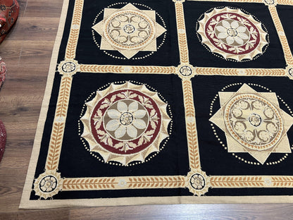 Needlepoint Rug 10x13 Handwoven Wool Panel Design English Garden Living Room