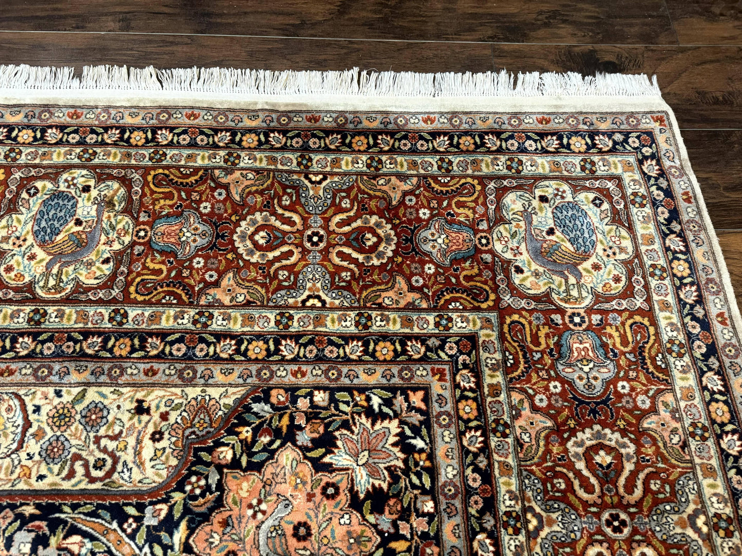 Handmade Persian Rug 9x12 Vintage Wool Floral Peacocks Very Fine 260 KPSI