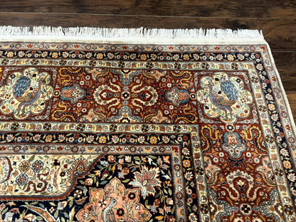 Handmade Persian Rug 9x12 Vintage Wool Floral Peacocks Very Fine 260 KPSI