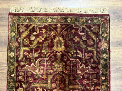 Indo Persian Runner Rug Wool Handmade Maroon 2.7 By 13.8 Hallway
