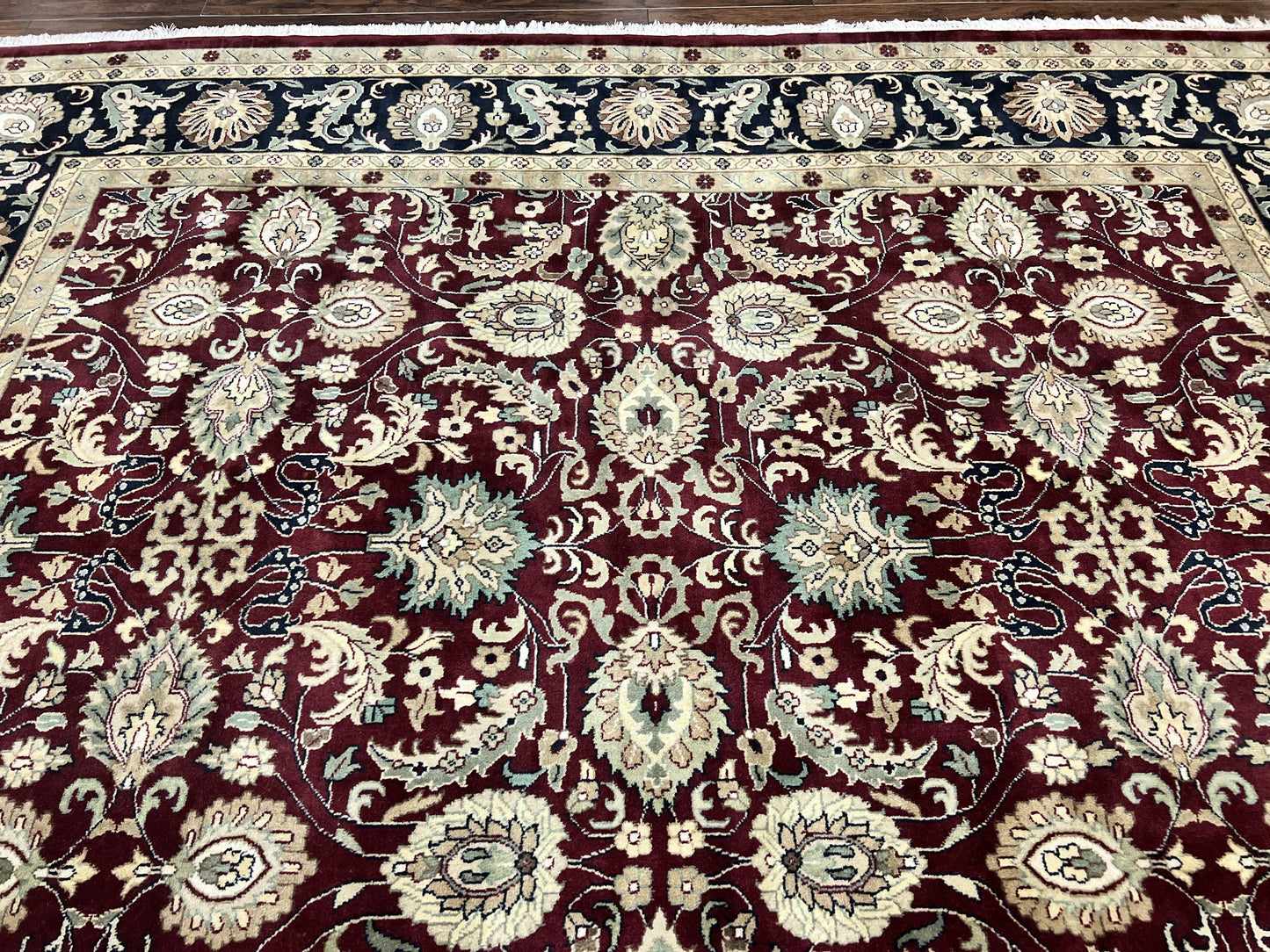 Indo Persian Rug 10x14 Hand Knotted Wool Floral Allover Vintage Handmade Carpet