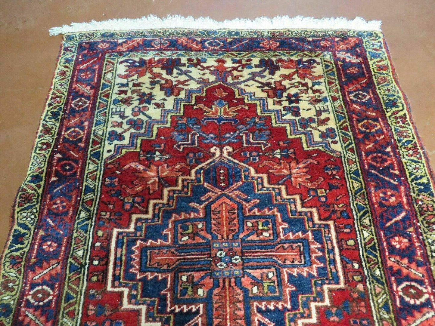Heriz Persian Runner Rug Hand Knotted Wool Medallion Design Antique Oriental Hallway Rug 3 Ft 9 In By 10 Ft 8 In